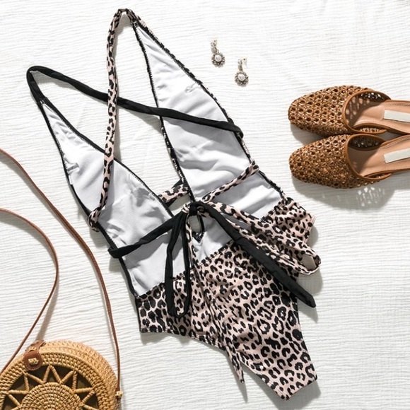 Leopard Deep Plunge Sexy Wrap One Piece Swimsuit - Picture 8 of 8